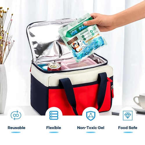 SuccorWare 5 Packs Reusable Ice Packs for Lunch Boxes - 12+ Hour Cooling Ice Gel Pack for Camping, Beach, Office - Ice Packs for Cooler Bag, Cooler Backpacks (250 Grams)