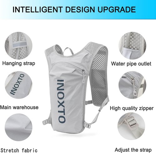 INOXTO Running Hydration Vest ,Lightweight Insulated Pack with 250ml Soft Flask Daypack for Hiking Trail Running Cycling Race Marathon for Women Men (Gray, Standard)