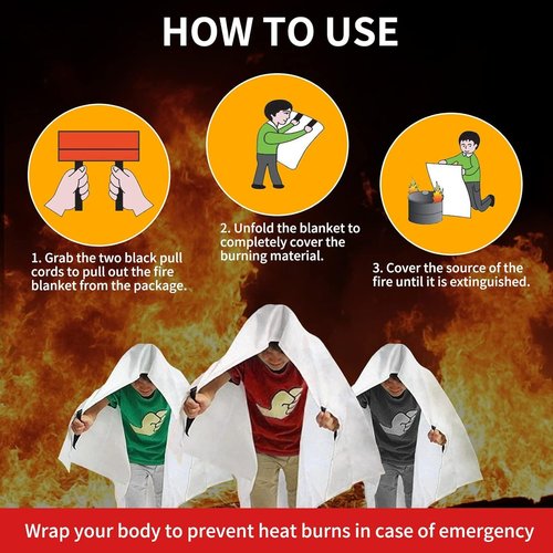 COSHNIBI Emergency Fire Blanket for Home & Kitchen - High Heat Resistant Fire Suppression Blanket （2 Pack）
