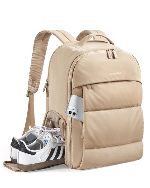 BAGSMART 30L Travel Backpack for Women, Carry on Backpack for Airplanes, Gym Backpack with Shoe Compartment, Lightweight Travel Bag Fits 15.6 Inch, Water-Resistant, Desert