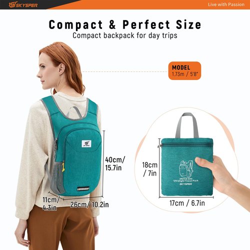 SKYSPER Small Hiking Backpack 10L Packable Lightweight Back Pack Foldable Travel Daypack for Women Men