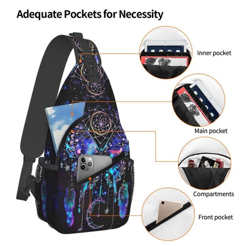 Dream Catcher With Butterfly Sling Backpack Chest Bag Crossbody Shoulder Bag Gym Cycling Travel Hiking Daypack For Men Women