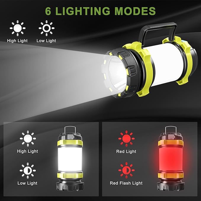Camping Lantern Rechargeable, Alpswolf Led Lantern Camping Flashlight with 4000 Capacity Power Bank, 6 Modes, IPX4 Waterproof, Portable Rechargeable Lanterns for Power Outage, Hiking Hurricane Outdoor