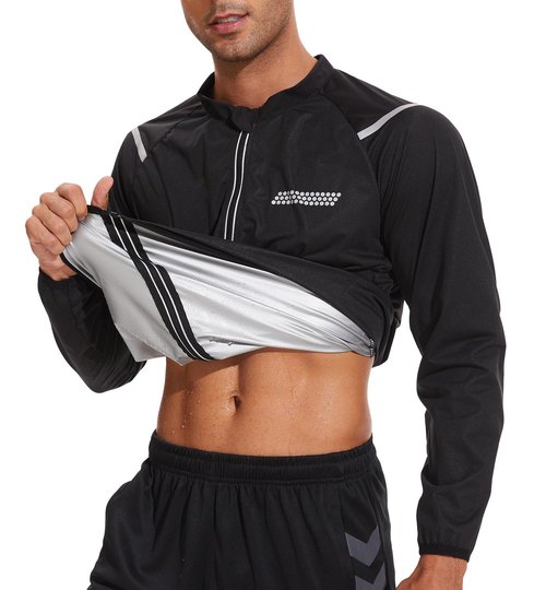 NINGMI Men's Sauna Jacket Sweat Suit for Men Long Sleeve Sauna Shirt Zipper Top Workout Body Shaper Slimming Fitness