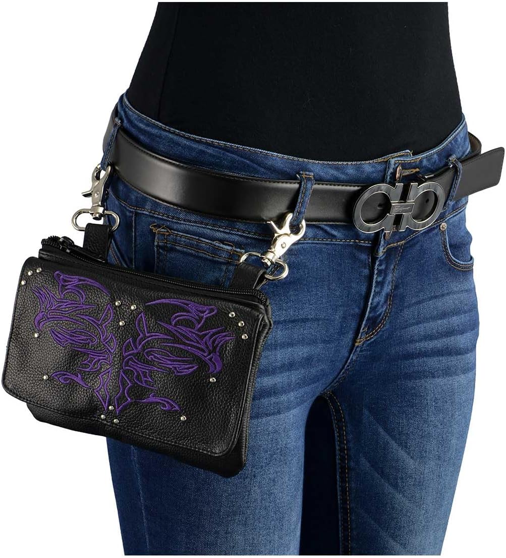 Milwaukee Leather MP8852 Women's Black Leather Multi Pocket Belt Bag