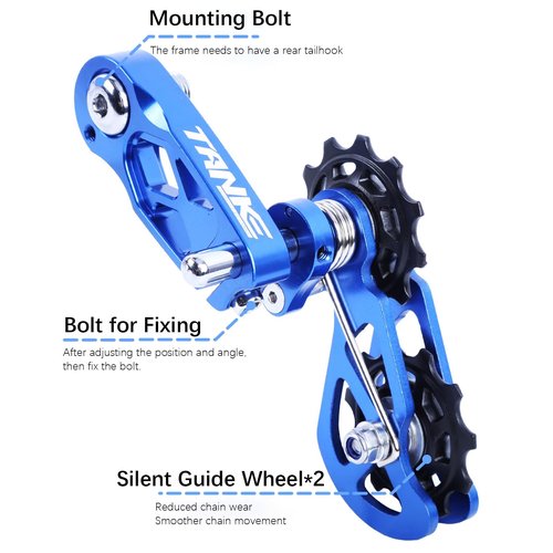 CooMeng Ultra-Smooth Single-Speed Chain Tensioner with Adjustable Tension and Dual Spring Chain Guides - Noiseless Performance and Easy Installation for Dirt Bikes, BMX and Folding Bikes-Black