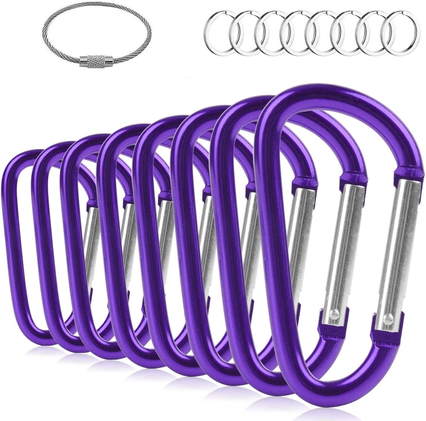 ZEINZE Carabiner Clip 3" Aluminum D-Ring Spring Loaded Gate Small Keychain Carabiners Clip Set for Outdoor Camping Mini Lock Hooks Spring Snap Link Key Chain Durable Improved Design 8 Pack