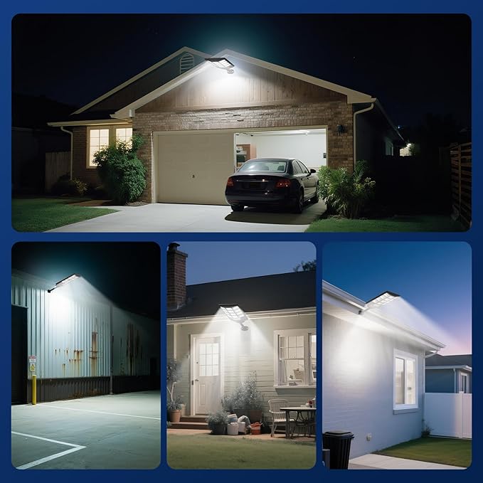 Solar Street Lights Outdoor, 10000K LED, Waterproof IP65, Motion Sensor, Dusk to Dawn, Easy Install for Yard, Parking Lot, Commercial Lighting, 4 Pack