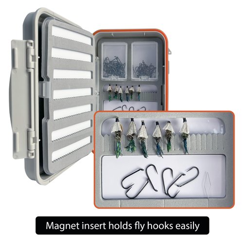 Aventik Large Capacity Waterproof Fly Fishing Box 4-Layer Foam Tackle Fishing Box for Freshwater Saltwater Streamer Storage with 2 Mini Hook box Piece Magnetic and Hook threader (H039X)