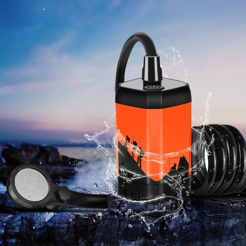 MIAOKE Upgrade Portable Camping Shower, 7800mAh Outdoor Electric Shower Rechargeable Pump with Intelligent Digital Display Temperature Display Shower Head for Camping, Hiking, Traveling/Orange