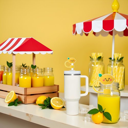 Lemon Straw Cover for Stanley 40&30 Oz Cup, 10mm Silicone Straw Covers Cap for Stanley Cup Accessories, Cute Topper for Tumblers, Cap Stopper for Reusable Tip Lids