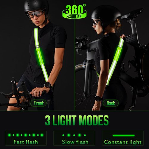 OMKHE LED Reflective Sash Safety Gear, Running Lights for Runners at Night, High Visibility USB Rechargeable Light for Jogging Running Cycling Walking Motorcycle (Green)