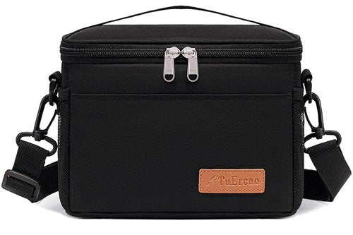 TuErcao 6 Can Mini Soft Cooler Bag for Beach Camping Travel Picnic Road Trip Leakproof Small Ice Chest, Insulated Cooler Lunch Box for Men Work, Black