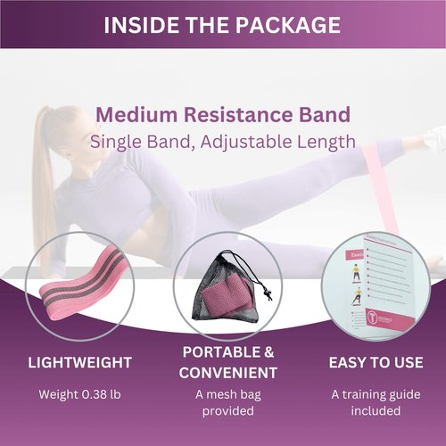 Adjustable Fabric Resistance Bands with Medium Resistance Levels, Non-Slip Exercise Bands for Men and Women, Perfect Workout Bands for Glutes and Lower Body Training - 1 Pack