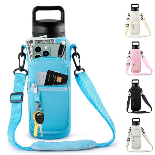 RRegeny Water Bottle Holder with Strap for Hydroflask 32oz 40oz Carrier Sling Bag with Phone Pocket Water Bottle Sleeve for Hiking Camping