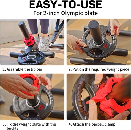Tibialis Trainer Tib Bar Raise Machine Exercise Equipment Strength Training Calves/Shins/Ankles Ripping Lower Leg Muscles Workout Home Gym Fit 2" Weight Plates (Red)