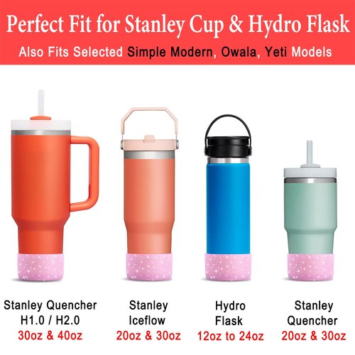 KTKUDY 2 PCS Glitter Silicone Boot Compatible with Stanley Tumbler 20 30 40 oz & Fits Hydro Flask Water Bottle 12-24oz & Fits Yeti, Simple Modern, Owala Cup - Bling Cup Bottom Protector Accessories