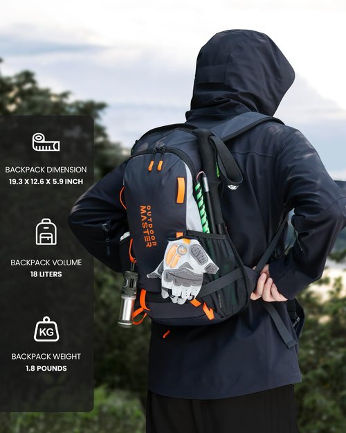 OutdoorMaster Snow Hydration Pack, 18L Travel Daypack for Snowboard, Ski, Hiking, Cycling - Made from Recycled Materials - Black