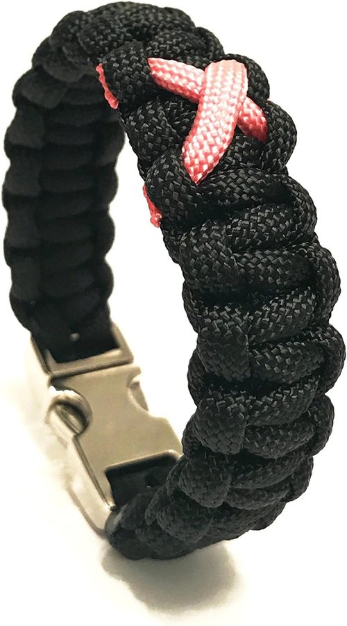 Breast Cancer Awareness Pink Ribbon Fitted Black Survival Jewelry Bracelet