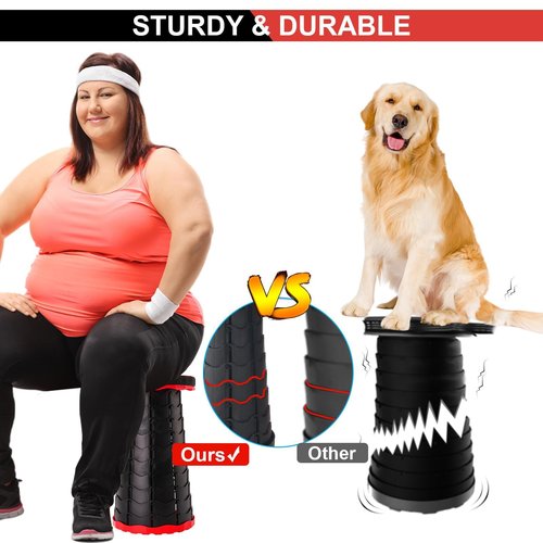 Doseno Upgraded Foldable Stool Thickened Set of 2, Portable Collapsible Stool Retractable Stool, Foldable Portable Collapsible Chair for Fishing, Hiking Tours, BBQ, Parties, Outdoor Activities (Red)