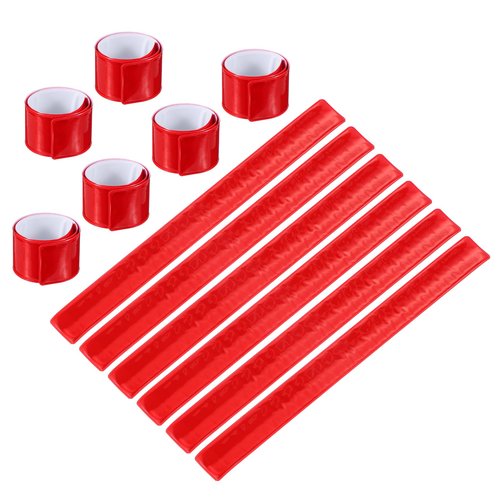 PATIKIL Reflective Slap Bands, 12 Pcs Reflector Band Snap Bracelet Armbands High Visibility Safety Reflectors Wrist Strap Strips for Night Jogging Cycling Running Hiking, Red