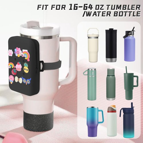 Silicone Water Bottle Pouch for Stanley Cup,Compatible with Stanley Cup Water Bottle Tumbler Pouch Purse Wallet Accessories 10PCS Charms & Boot (Black)