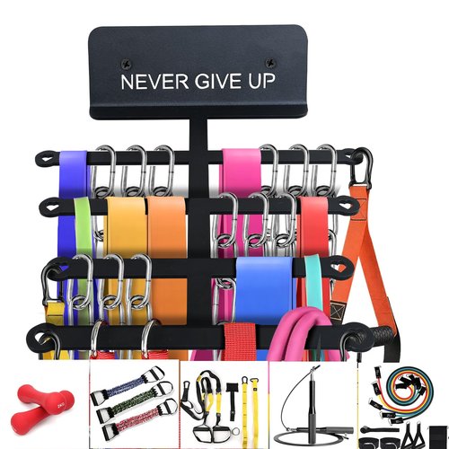 Resistance Rack Band Storage Hanger Gym Equipment Organizer Pull Up Bands Jump Ropes, Never Give Up Gym Décor Storage Rack for Home Gym