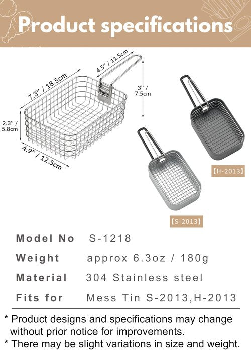 CAMPINGMOON Fryer Basket for Mess Tin Stainless Steel S-1218