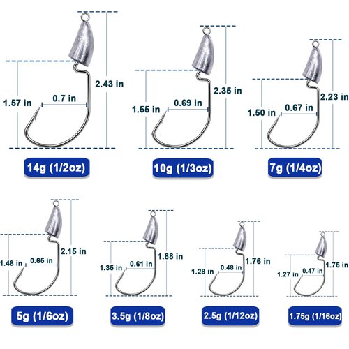 FishTrip Bullet Jig Head Weighted Hooks,10pcs Texas Rigs EWG Hooks for Bass Fishing Saltwater 1/16 oz