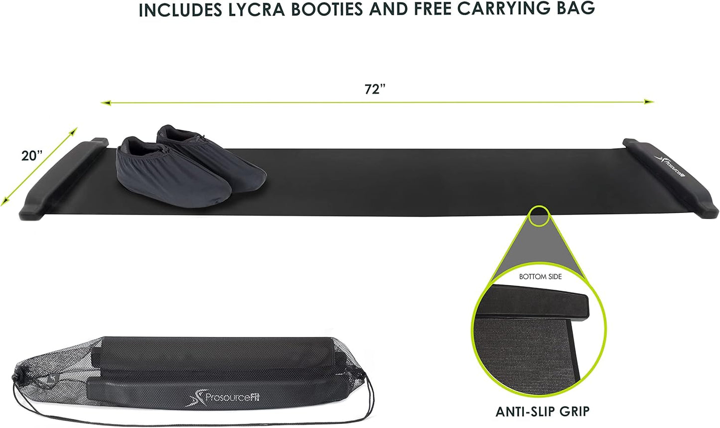ProsourceFit Slide Board Mat for Exercise 6’ with End Stops, Booties & Carrying Bag for Low-Impact Indoor Home Workouts and Sports Training