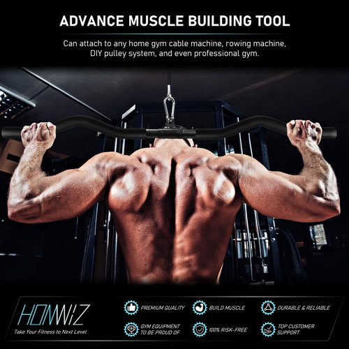 LAT Pull Down Bar, Detachable LAT Pulldown Attachment with Swivel Joint Wide Grip LAT Pulldown Bar for Cable Machine Home Gym Accessories, Muscle Training (33in Curved)