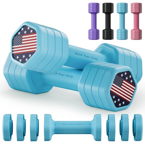 Zempox Adjustable Dumbbell Set of 2, 4 in 1 Hand Weights for Women at Home, 5 lb Weights Dumbbells set of 2, Each 2lb 3lb 4lb 5lb with TPU Soft Rubber Handle for Home Gym Exercise Training, Blue