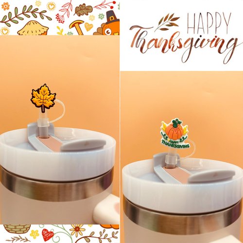 9PCS Thanksgiving Straw Cover Cap for Stanley Cup,Turkey Reusable Soft Silicone Fall Straw Toppers for Stanley 30&40 Oz Tumbler