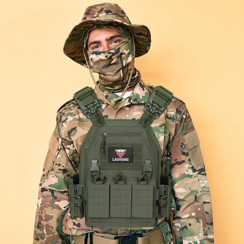 LASVENIS Tactical Vest for Men Weighted Vest Fully Adjustable Outdoor Training Gaming Vests… (Green)