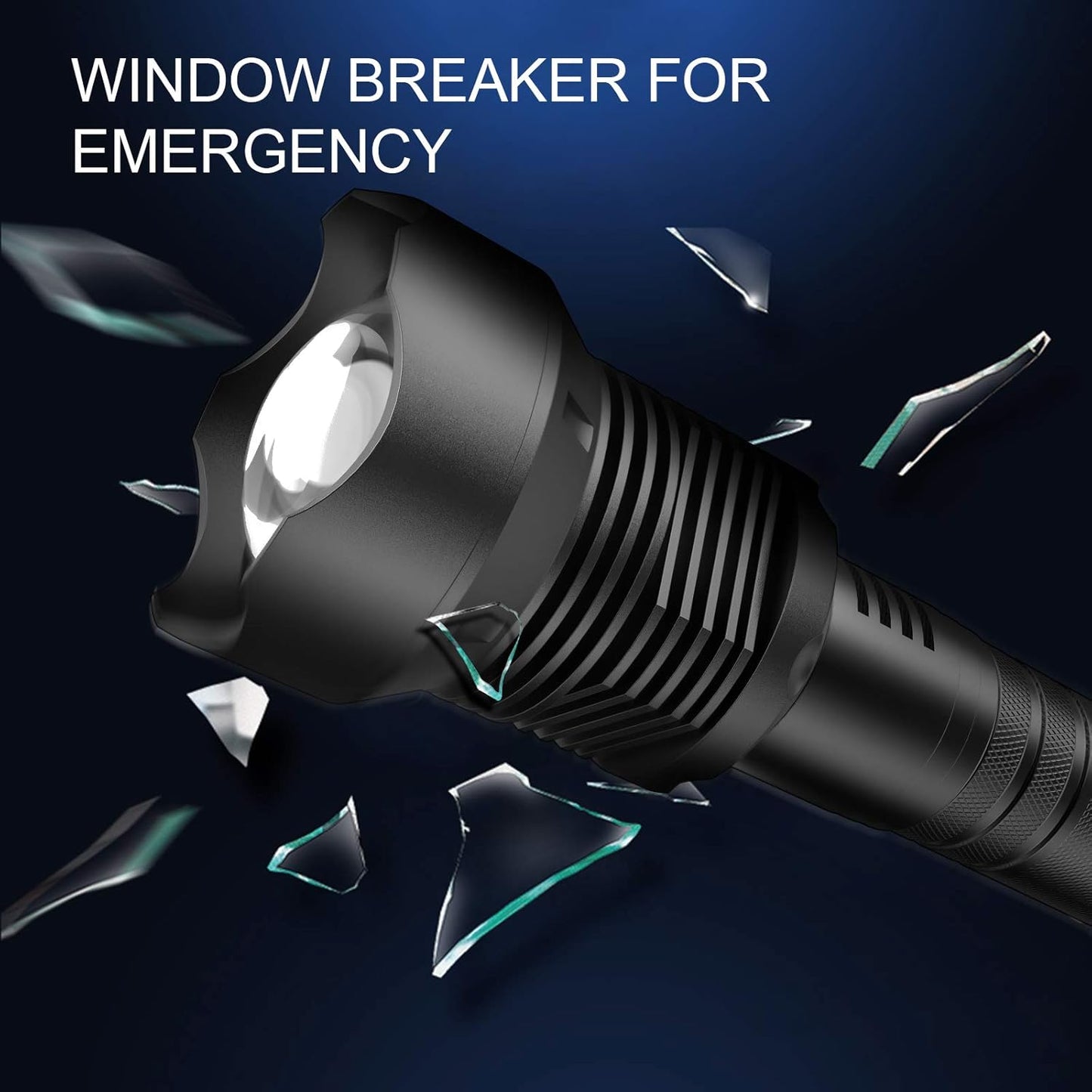 NPET T10 Car Flashlight 500 Lumens LED COB Light Solar Powered USB Rechargeable Tactical Multi-Function Torch Tool with 120dB Siren Window Breaker Seat Belt Cutter Compass for Camping