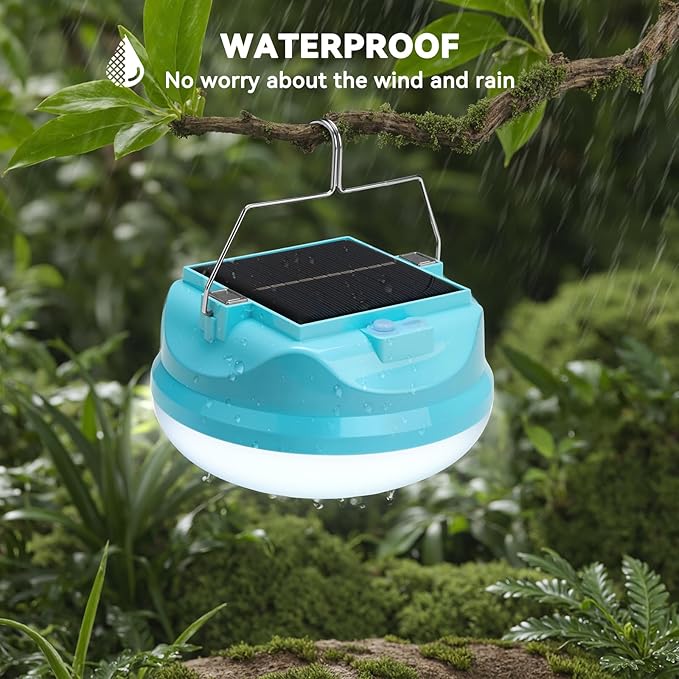 50W Solar Camping Light Rechargeable Lantern with 3 Modes Waterproof Portable Tent Lights for Power Outages Hiking Emergency