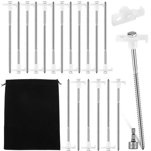 Tandefio 40 Pcs 8 Inch Screw in Tent Stakes Heavy Duty Drill in Ground Anchor Pegs Metal Stakes Screws Hex Pegs Drillable Camping Threaded Tent Spike with Hex Head Driver (Illuminant White)