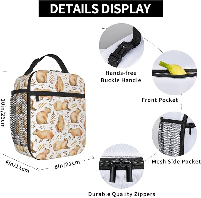 Capybara Lunch Box Reusable Insulated Lunch Bag Thermal Cooler Tote For Boys Girls Teen School Men Women Picnic Travel Hiking