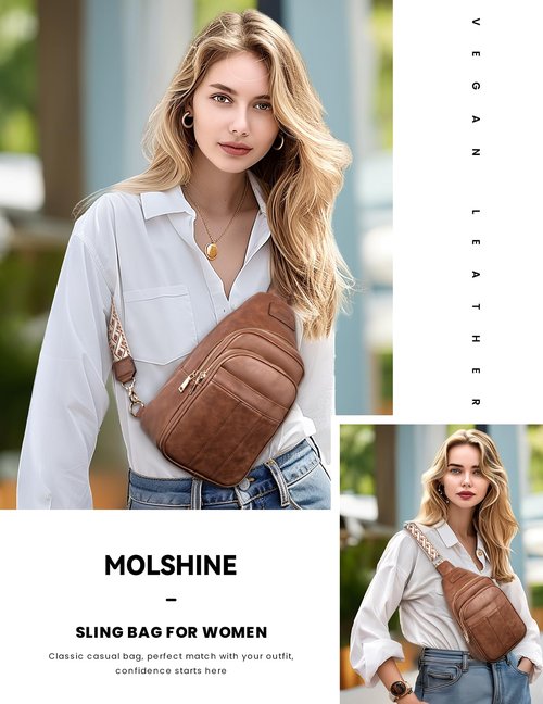 molshine Sling Crossbody Bag, Fashion Chest, Casual PU Leather Shoulder Bag for Women Work Travel Hiking Cycling DLK0037 (Yellow Brown)