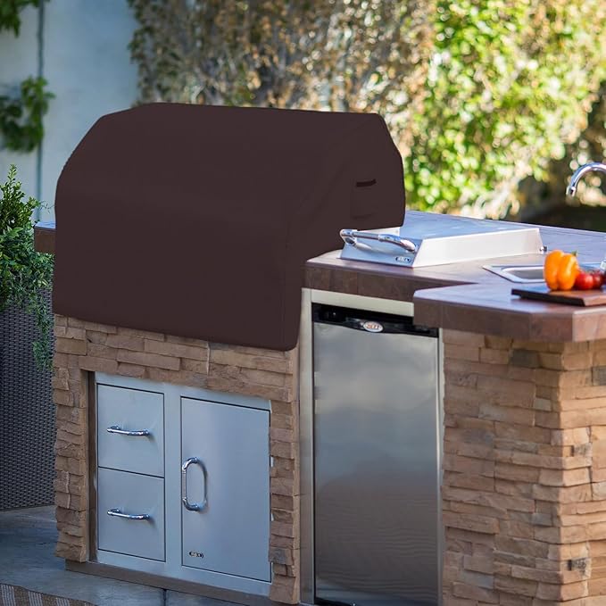 Covers & all Built-in Outdoor Grill Cover, Durable 12 Oz Waterproof Cover Max Material with Air Pocket & Elastic for Snug Fit (36" W x 26" D x 24" H Inches, Coffee)