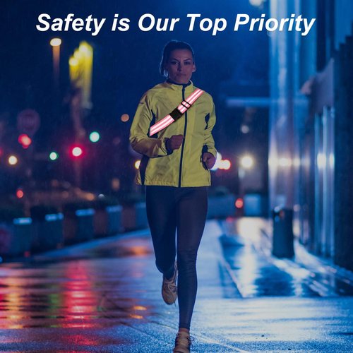 Little World Reflective Belt, Reflective Running Gear Elastic Reflective Sash (2, Pink, Black)