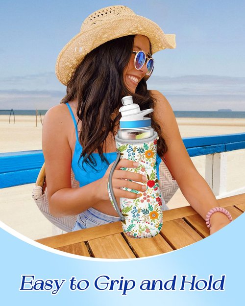 Toykee Water Bottle Sleeve for Cirkul 22 oz - 2 Pack Bottles Cover Holder Carrier Bag with Side Handle Flower Floral Print