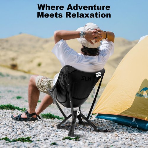 NJZ Compact Camping Chair, Portable Comfortable Camping Chair for Adults - 600 LBS Capacity Sturdy Camping Folding Chair with Quick Setup & Carry Bag Compact Camp Chair (Black)