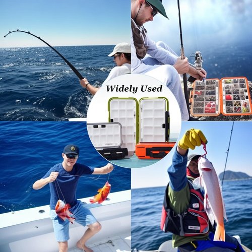 Waterproof Fishing Tackle Box 3 Pack, Double-Sided with 19 Adjustable Dividers, Leakproof Bait Storage Case for Trout Ultralight Fishing & Travel (Green, Orange, Gray)
