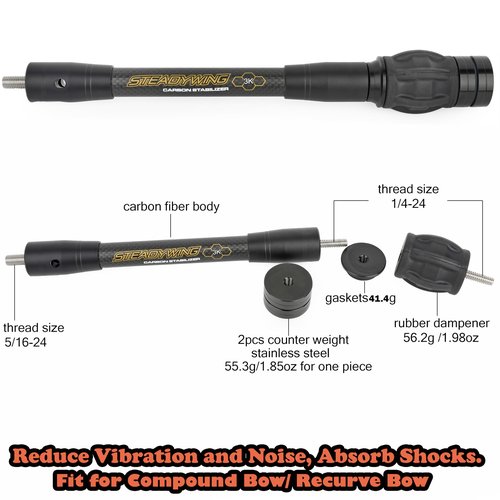 ZSHJGJR Archery Bow Stabilizer 6" 8" 10" 12" for Compound Bow, Carbon Fiber Body Flexible Core, Damping System and Weights Kit (12 Inch)