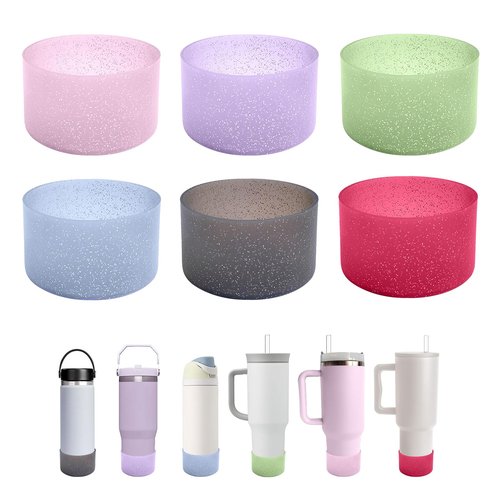 IOXXL 6Pcs Glitter Silicone Cup Boots for Water Bottle Fits Stanley/Owala/Hydro Flask/Simple Modern/Yeti, 2.8-3.1in Width Bottom Protector Cover Sleeve (6 Colors)