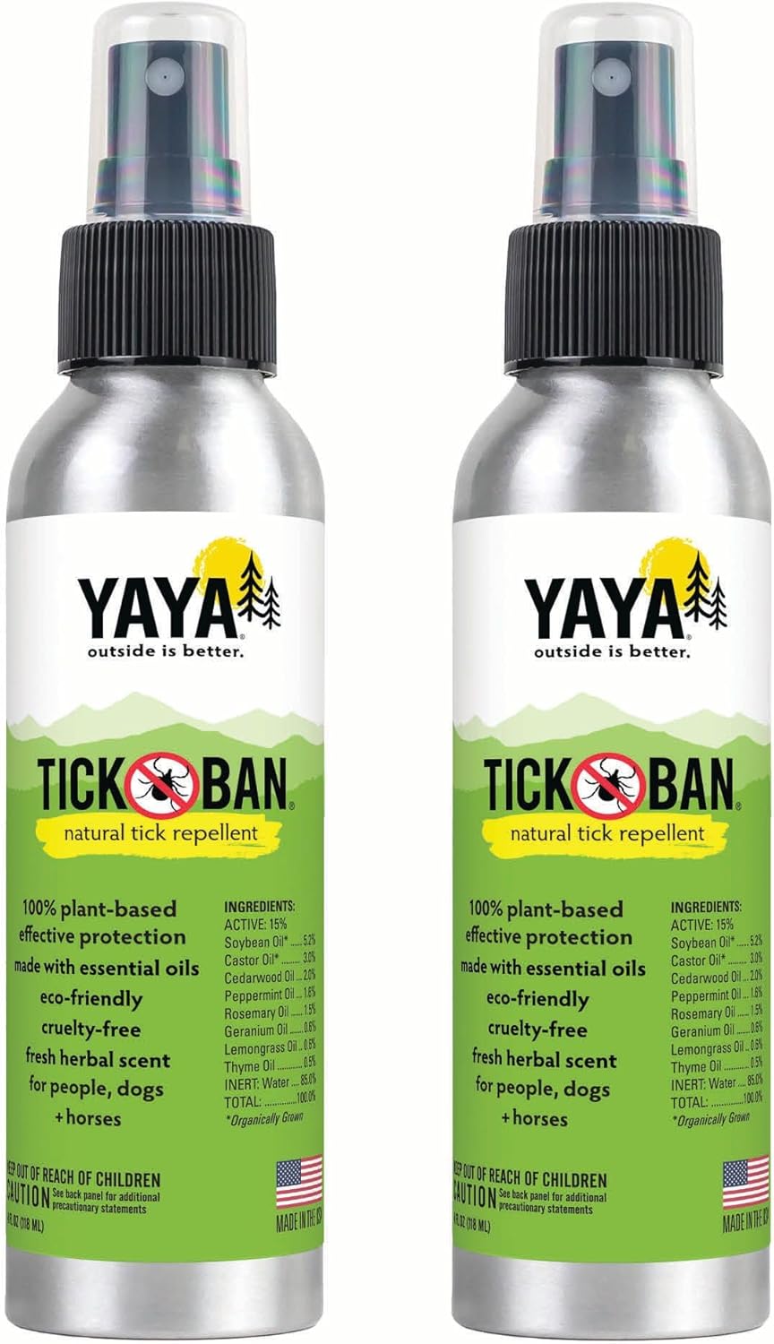 Yaya Organics Tick Ban | Extra Strength Tick Repellent Made with Essential Oils and All Natural, DEET Free Ingredients | Proven Effective, Safe for Adults, Kids and Dogs | 4 Ounce 2 Pack