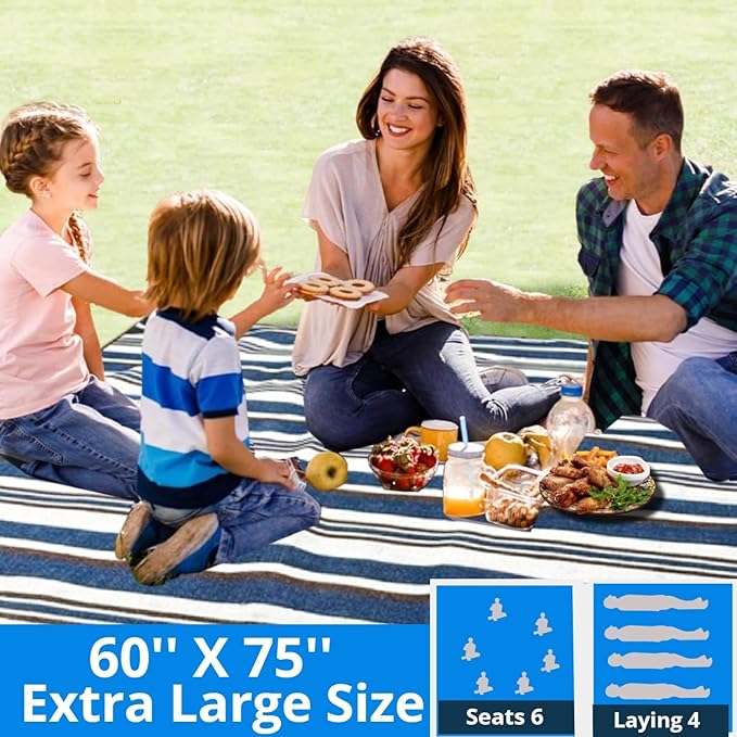 scuddles Extra Large Picnic & Outdoor Blanket Dual Layers for Outdoor Water-Resistant Handy Mat Tote Spring Summer Camping Blanket Great for The Beach