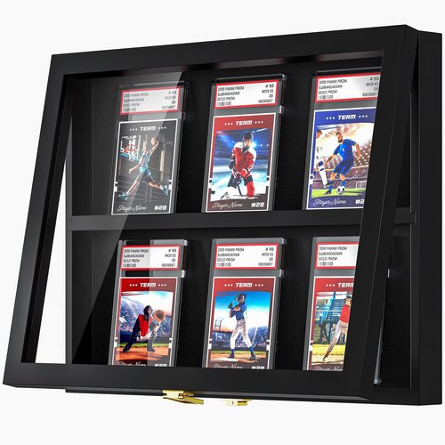 TJ.MOREE Card Display Case Baseball Card Display Case 6 Graded Sport Card Display Case Wall Mount for Baseball Football Basketball Hockey Trading Card Collection, Black