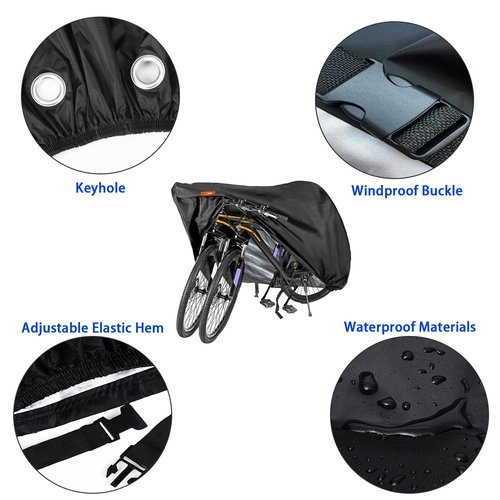 Bike Cover for 1 or 2 Bikes, Outdoor Storage Waterproof Bicycle Cover, 210D Heavy Duty Ripstop Material, Bike Covers Rain Sun UV Dust Wind Proof with Lock Hole for Mountain Road Electric Bike (XL)